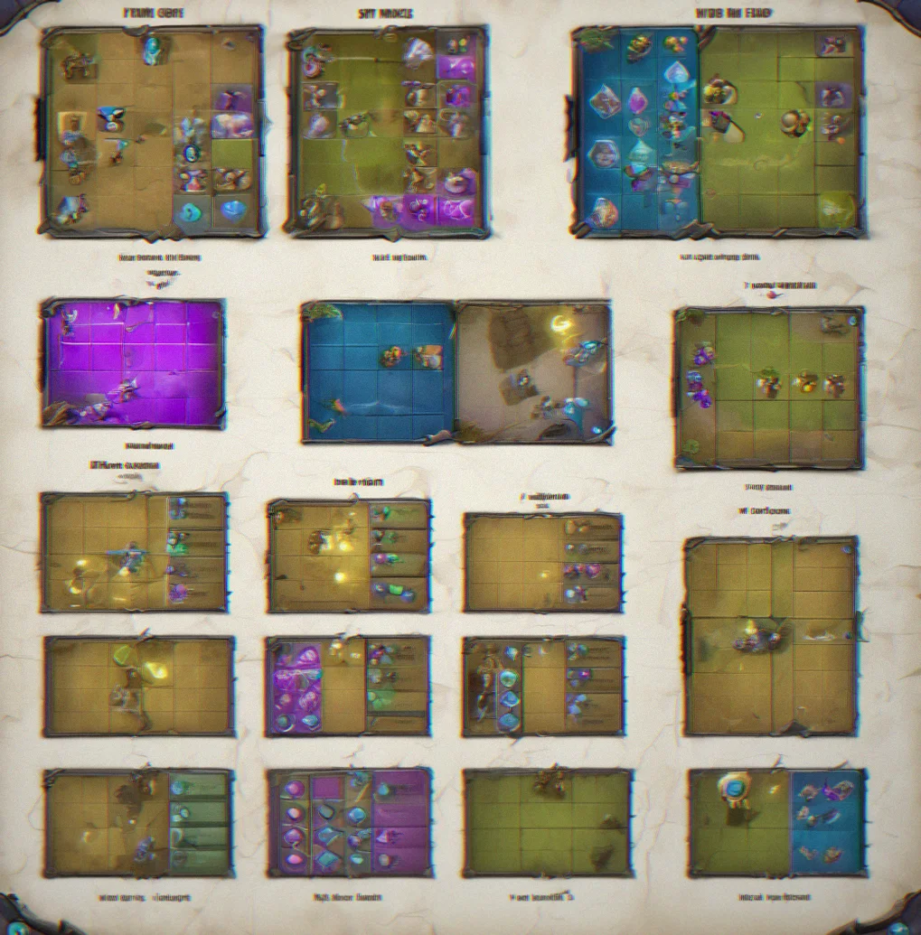 Unit roster grid showing composition synergies, item slots and stat optimization paths