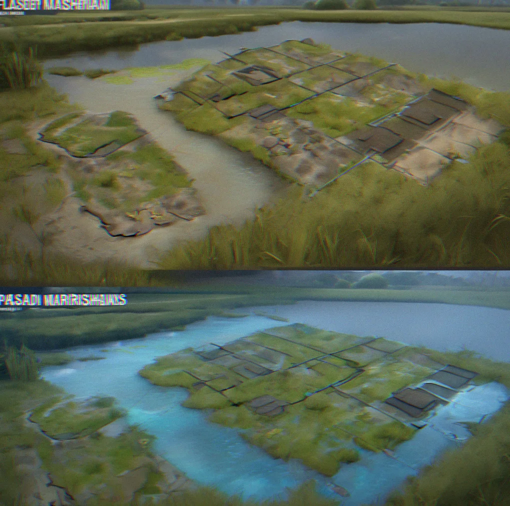 Flooded Marshland has dead zones you can't cross, sneaky side routes and terrain that blocks or slows unit movement