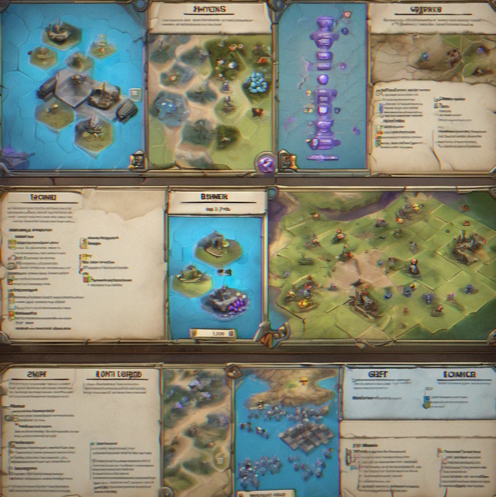 Game board with eight players, units positioned on uneven terrain, fog of war blocking vision, health bars visible
