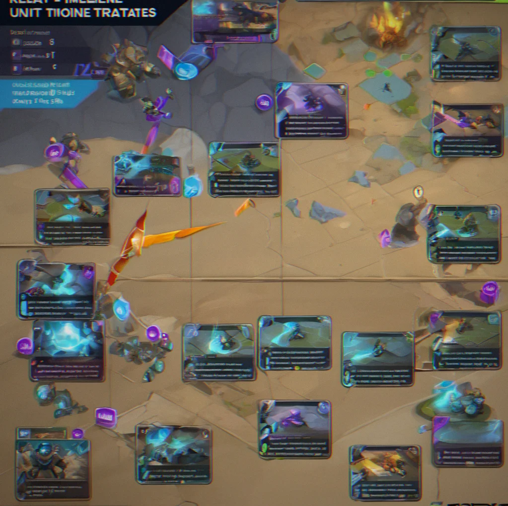 Replay timeline with unit stats on hover, what the opponent had, and damage dealt highlighted at turn 12