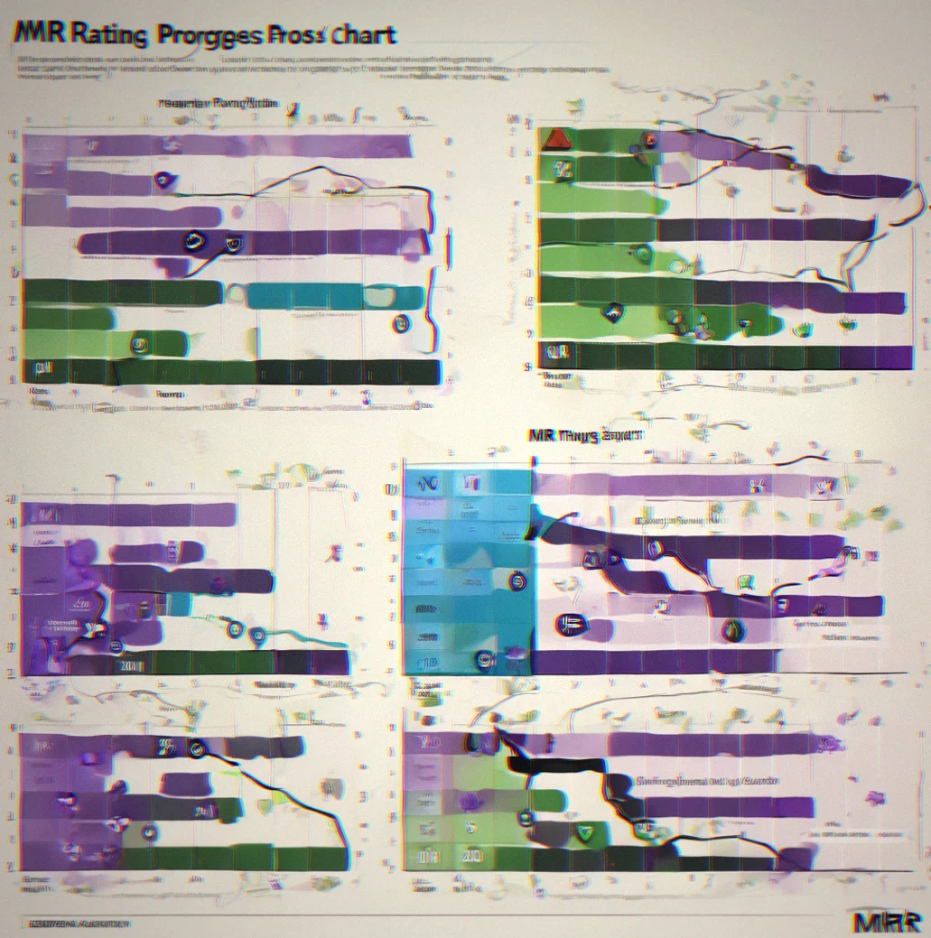 MMR rating progression chart showing placement matches leading to tier assignment, then seasonal climbing curve with win rate overlay